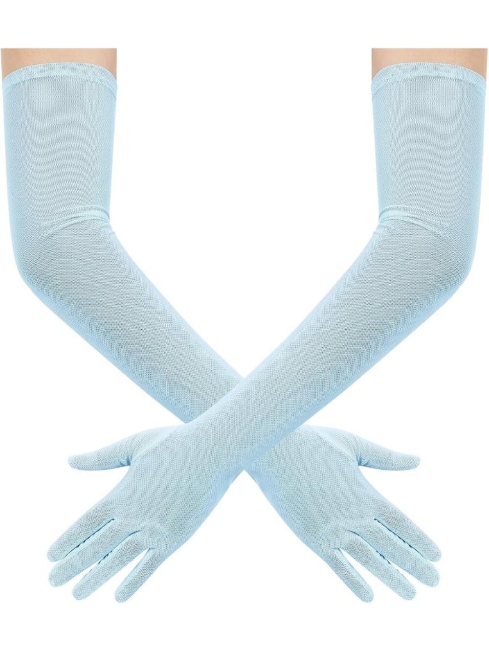 Women Light Blue Long Mesh Tulle Sheer 1920s Halloween Costume Opera Party Glove